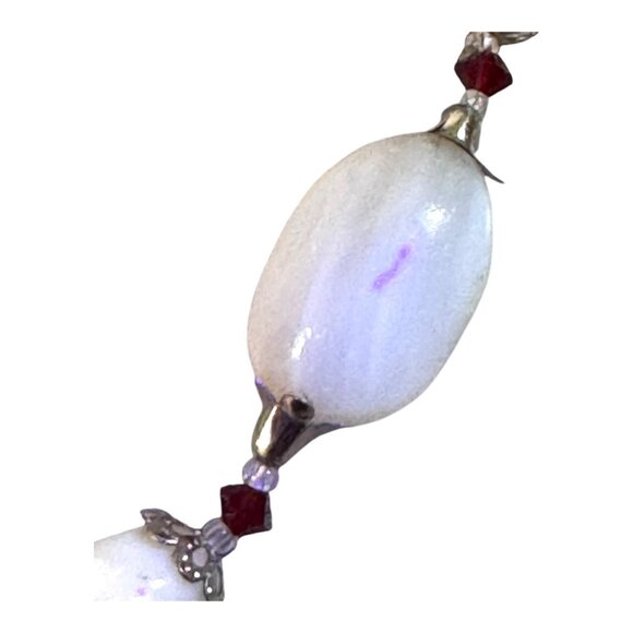 Vintage Uranium Vaseline Art Glass Necklace Estate Red Spacer Beads 20" GLOWS - Picture 9 of 10